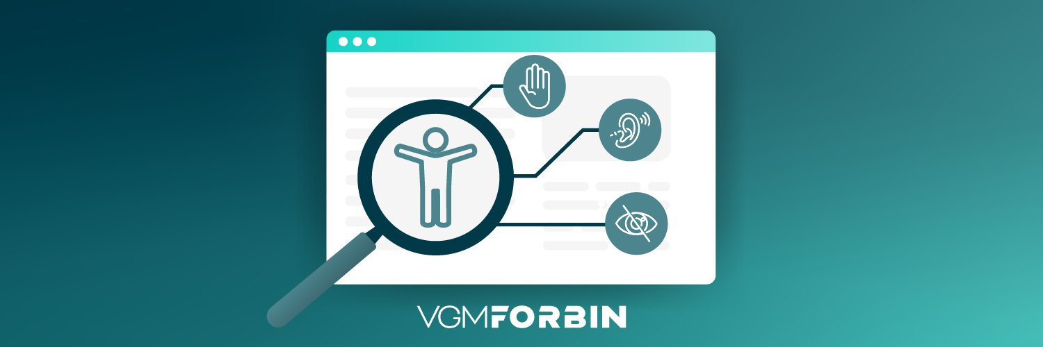 Website accessibility audit with icons for vision, hearing, and usability features