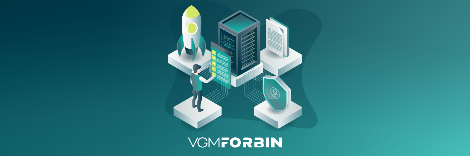 Illustration of managed IT services with server, security shield, rocket and checklist