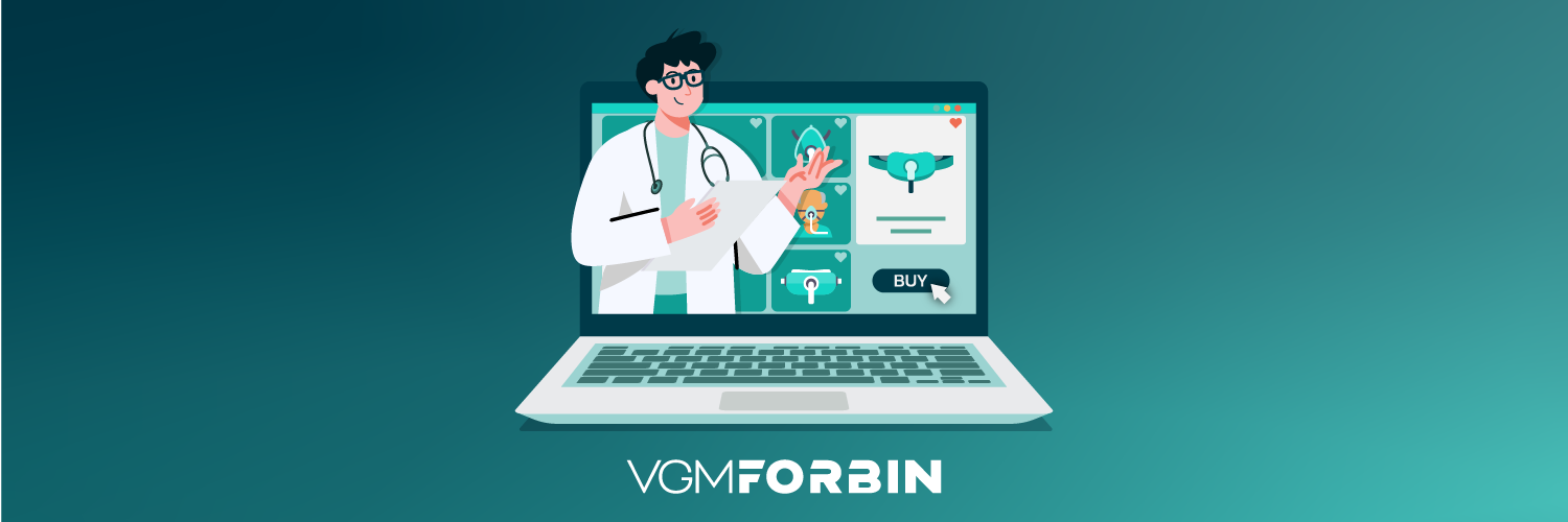 laptop with a person using the online medical store