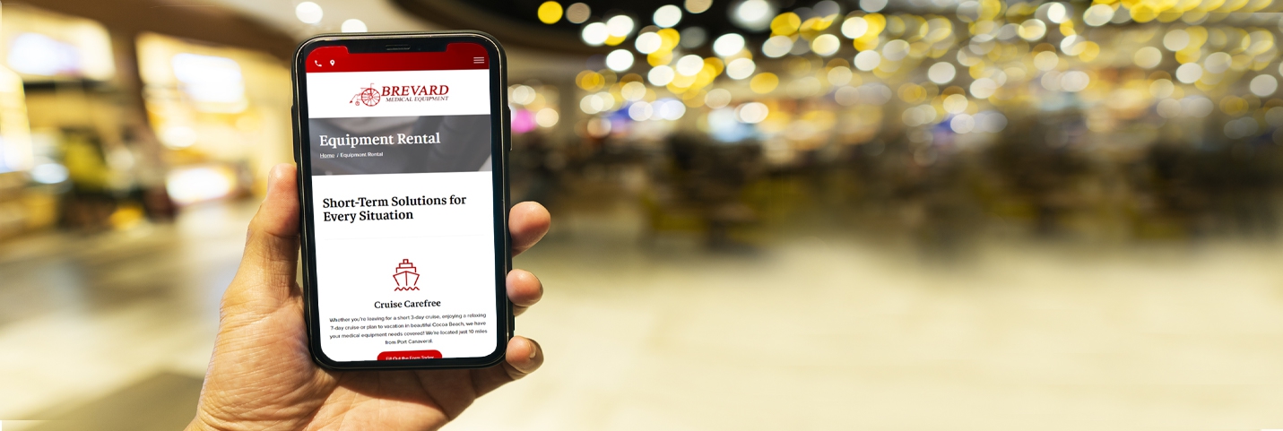 Header graphic of a smart phone with a landing page for a Brevard Medical Equipment online ad