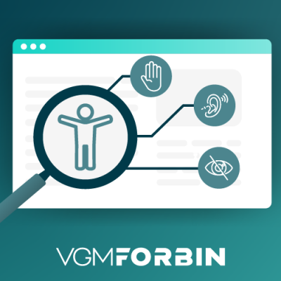 Website accessibility audit with icons for vision, hearing, and usability features