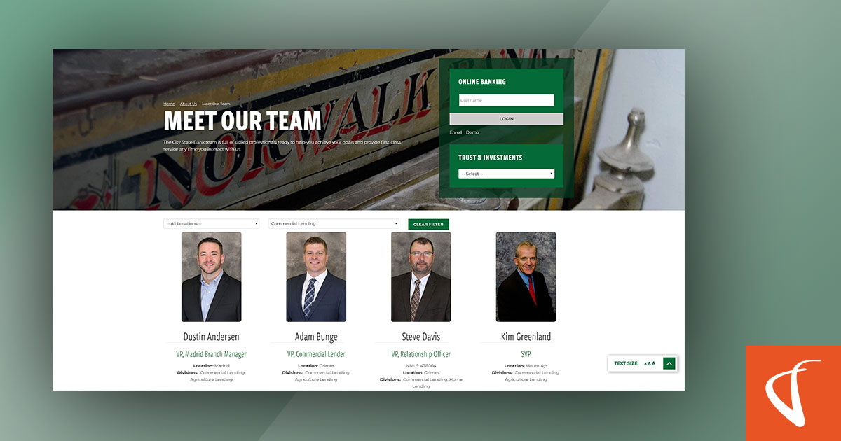 Screenshot of new City State Bank Website