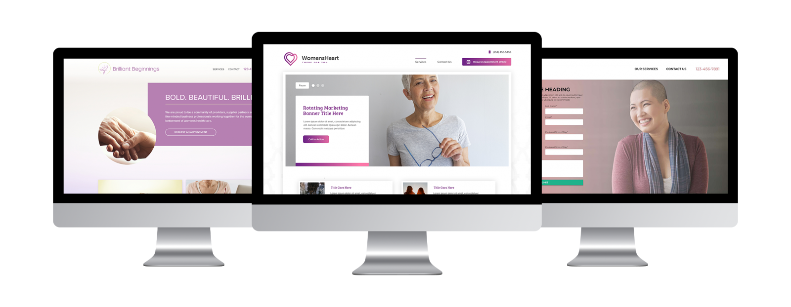Image of three website layouts for women's health providers