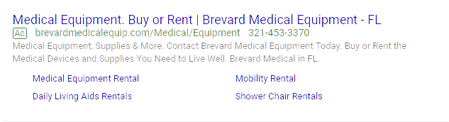 graphic showing search ad for medical equipment from brevard medical