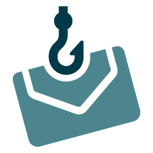 Email envelope with a fishing hook at the top of it