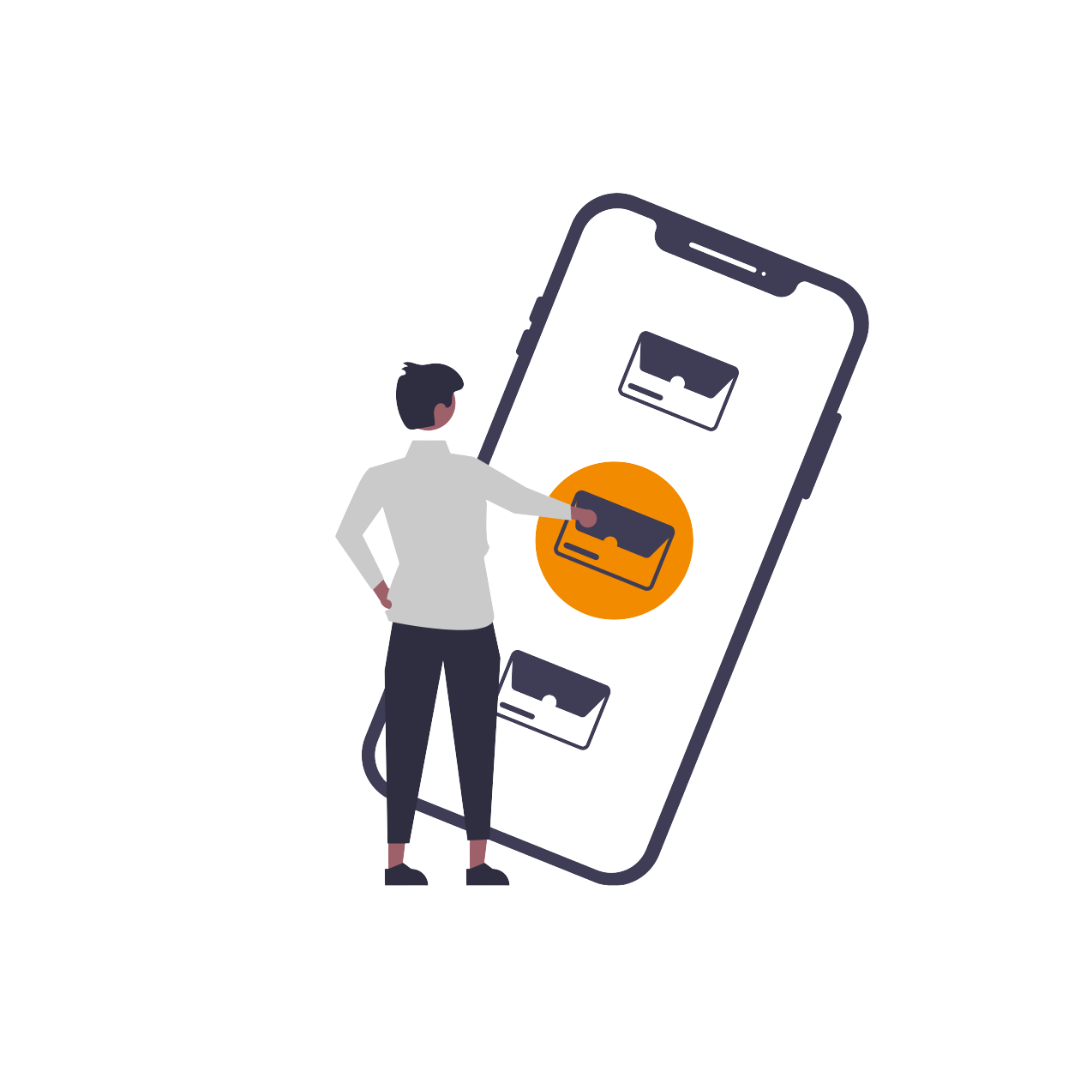Illustration of a man clicking an email icon