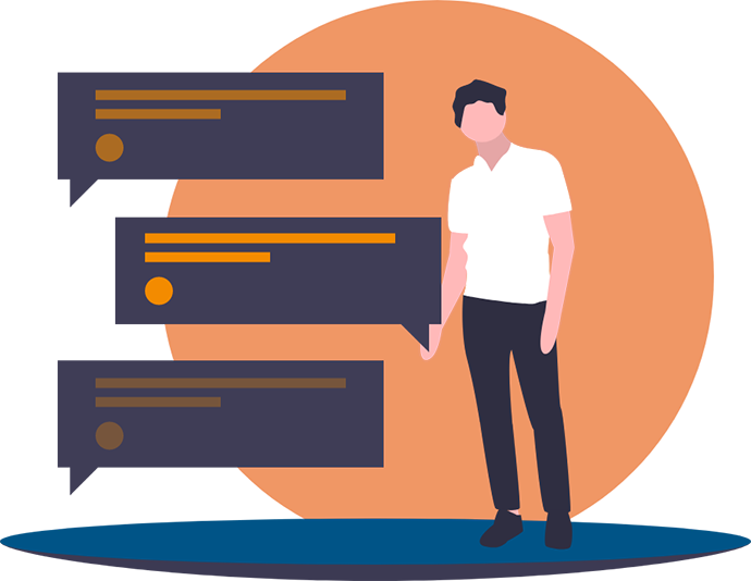 illustration of a man standing next to three comment boxes