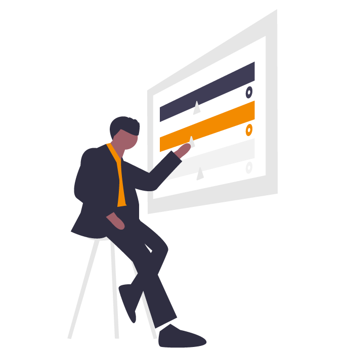 illustration of a person sorting through and adjusting data lines