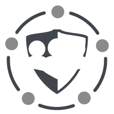 illustration of three person icons with a padlock over a shield surrounded by a dashed circle line and 5 dots representing people
