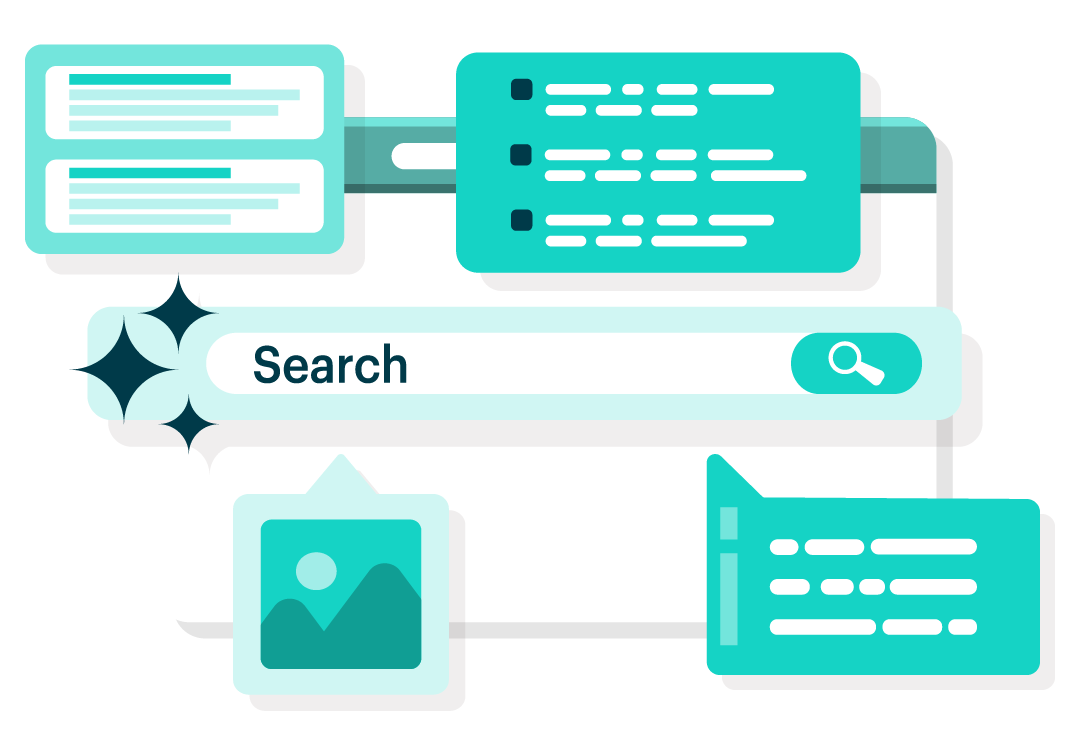 vector illustration of Microsoft Copilot connecting search and documents in Microsoft 365
