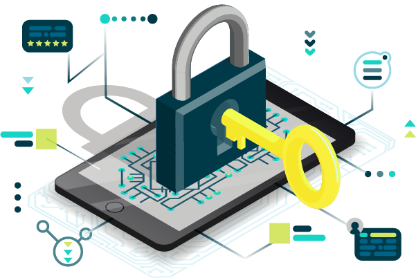 vector image of key lock on tablet with key to unlock