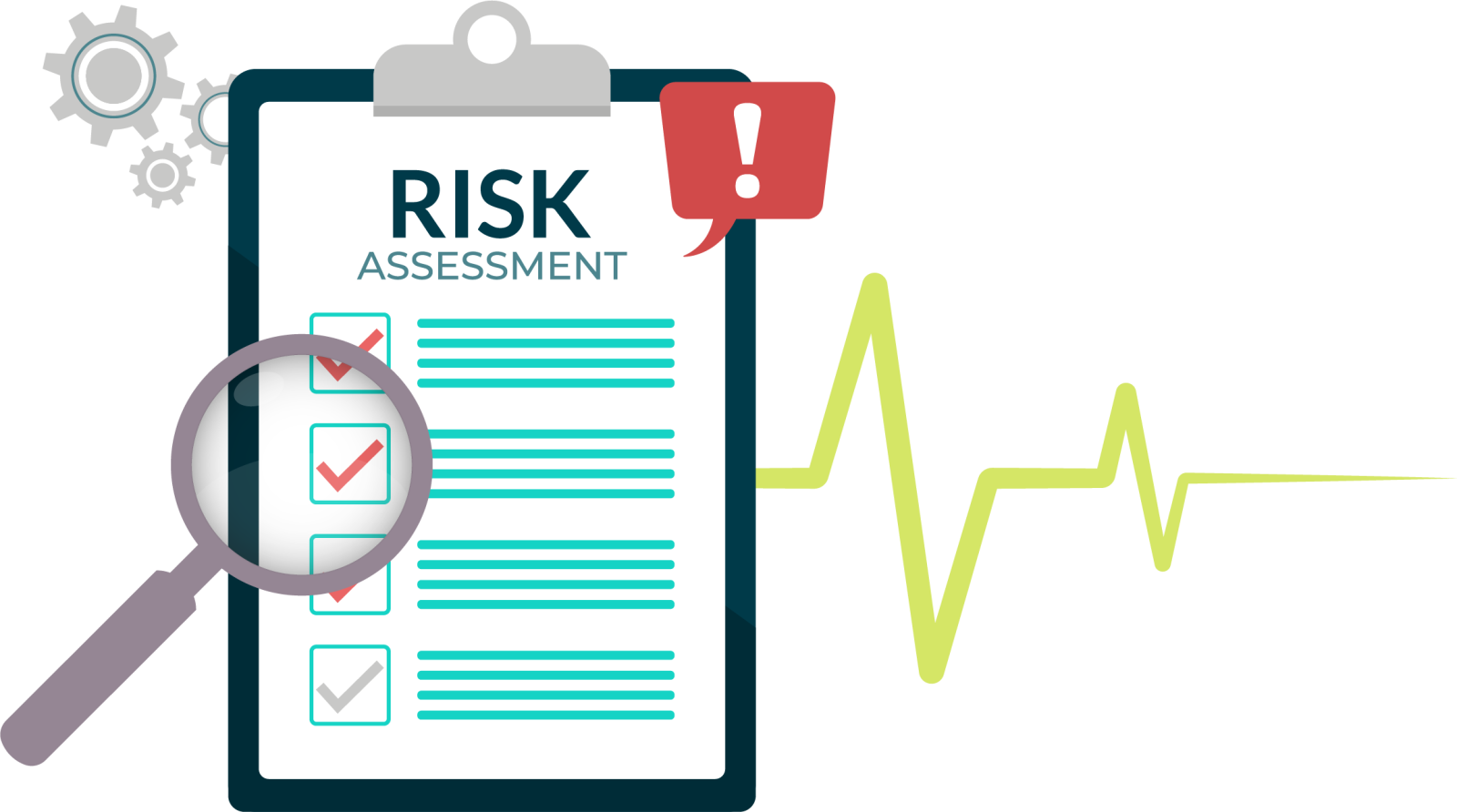 vector image of clipboard with risk assessment report and heart rate symbol
