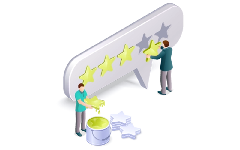 vector image of two characters placing stars on review board