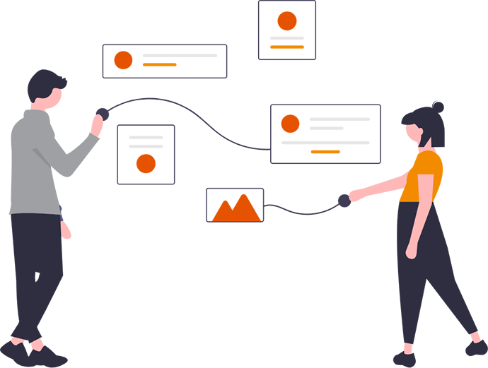 illustration of a man and woman interacting with different elements