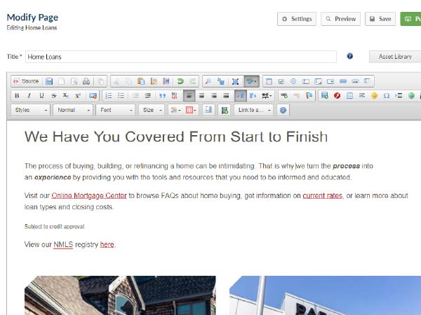screen shot of our pagebuilder CMS editor with content in view